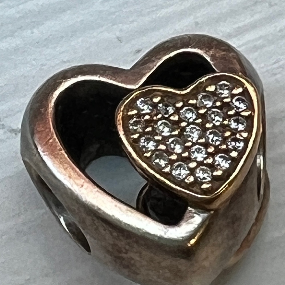 925 Sterling Silver double heart Pandora style charm